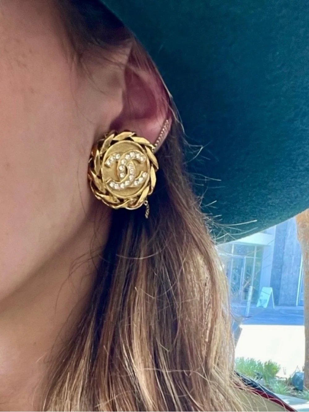 Chanel Gold Tone Round Clip On Earrings